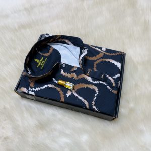 চায়না জাফরান স্টেপ প্রিন্টেড পাঞ্জাবি [ Code: 129]