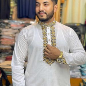 প্রিমিয়াম মাঙ্গলাম ধুতি কটন এমব্রয়ডারি পাঞ্জাবি [ Code: 329 ]